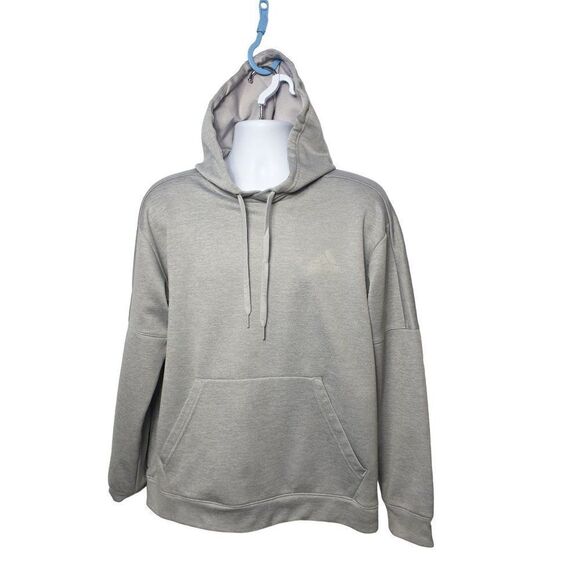 Men's Adidas Fleece Pullover Hoodie Large Sweatshirt Grey Logo Large - Picture 6 of 7